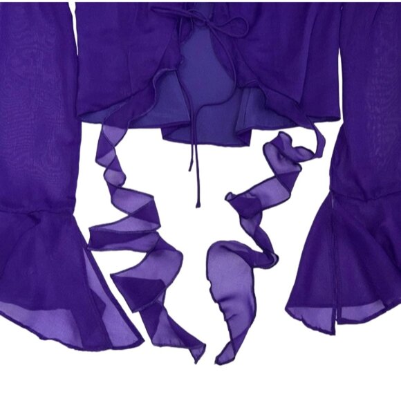 NWT Peppermayo My Favourite Part Blouse Purple Long Sleeve Ruffle Tie Top S - Picture 5 of 12